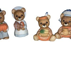 Vintage Homco Set of 4 #5312 Thanksgiving / Fall Harvest Bears-Perfect condition